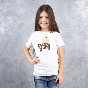 New Handmade Cute Girls Graphic Tees Kids T-shirt Yum! Ice Cream White Small
